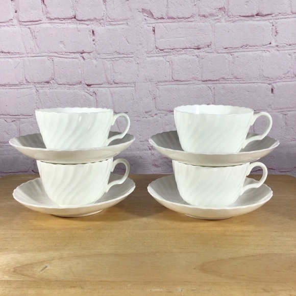 Vintage Minton White Fife Cup and Saucer - Set of 4 - Picture 1 of 10